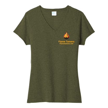 Flame Tamers Tri-Blend Ladies Vneck Tshirt - Military Green LPCV330
