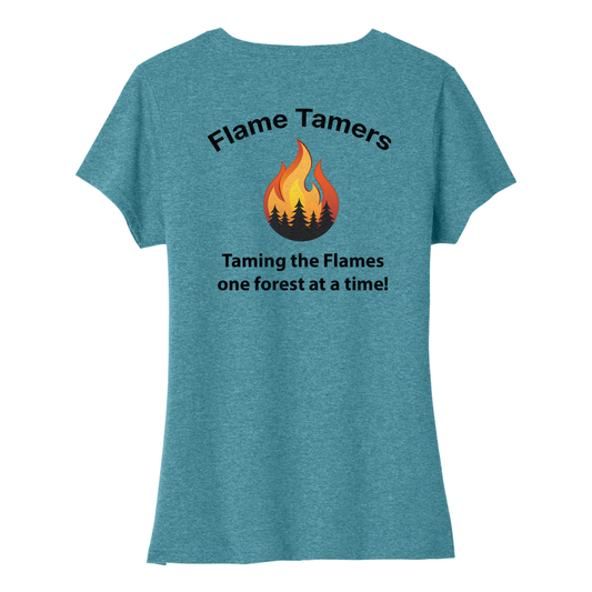 Flame Tamers Tri-Blend Ladies Vneck Tshirt - Vivid Teal LPCV330