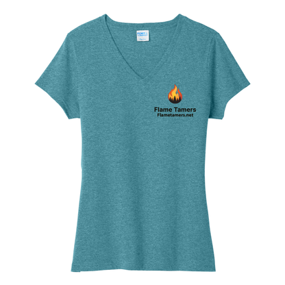 Flame Tamers Tri-Blend Ladies Vneck Tshirt - Vivid Teal LPCV330