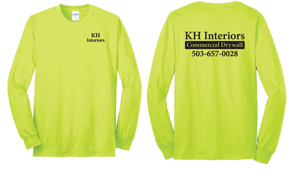 KH Interiors Work Long Sleeve TShirt PC55LS - Safety Green