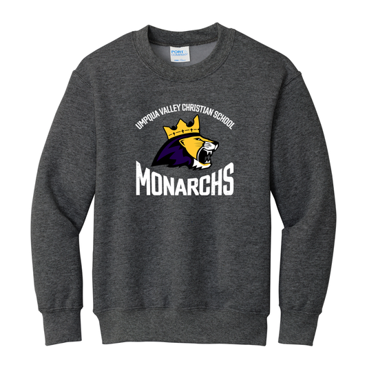 Umpqua Valley Christian School Lion Printed Youth Crewneck - Dark Heather Grey PC90Y