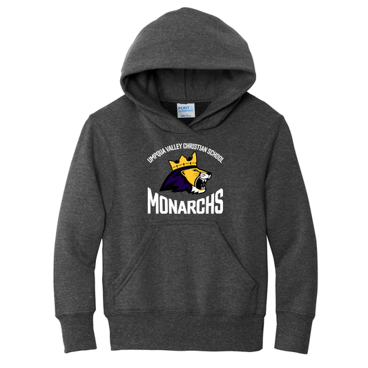 Umpqua Valley Christian School Lion Printed Youth Hoodie - Dark Heather Grey PC90YH