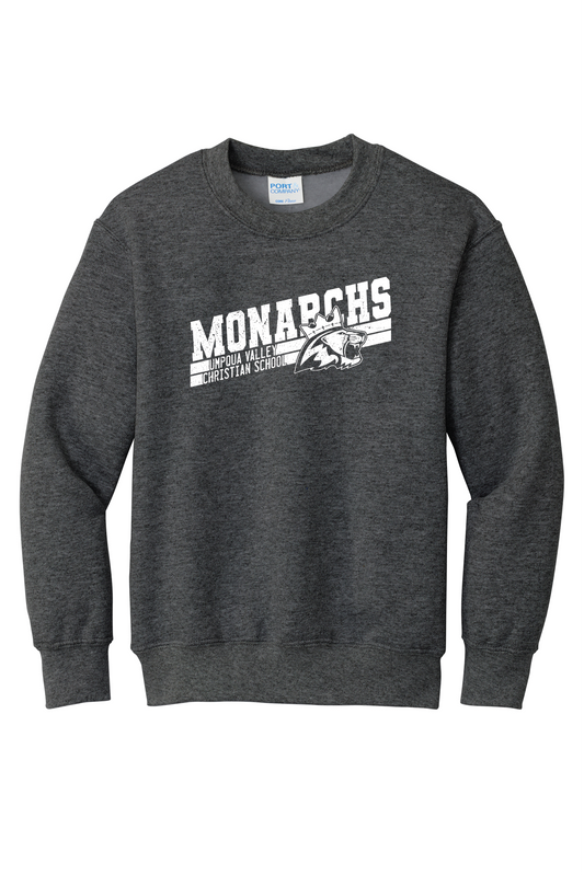 Umpqua Valley Christian School Diagonal Printed Youth Crewneck - Dark Heather Grey PC90Y