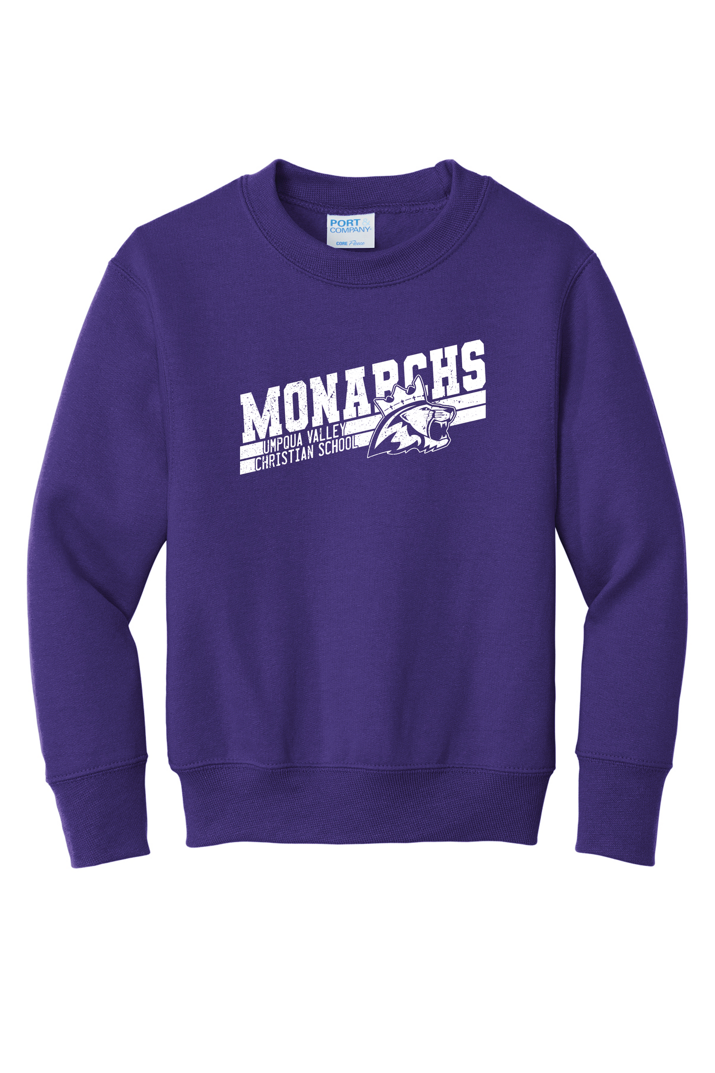 Umpqua Valley Christian School Diagonal Printed Youth Crewneck-  Purple PC90Y