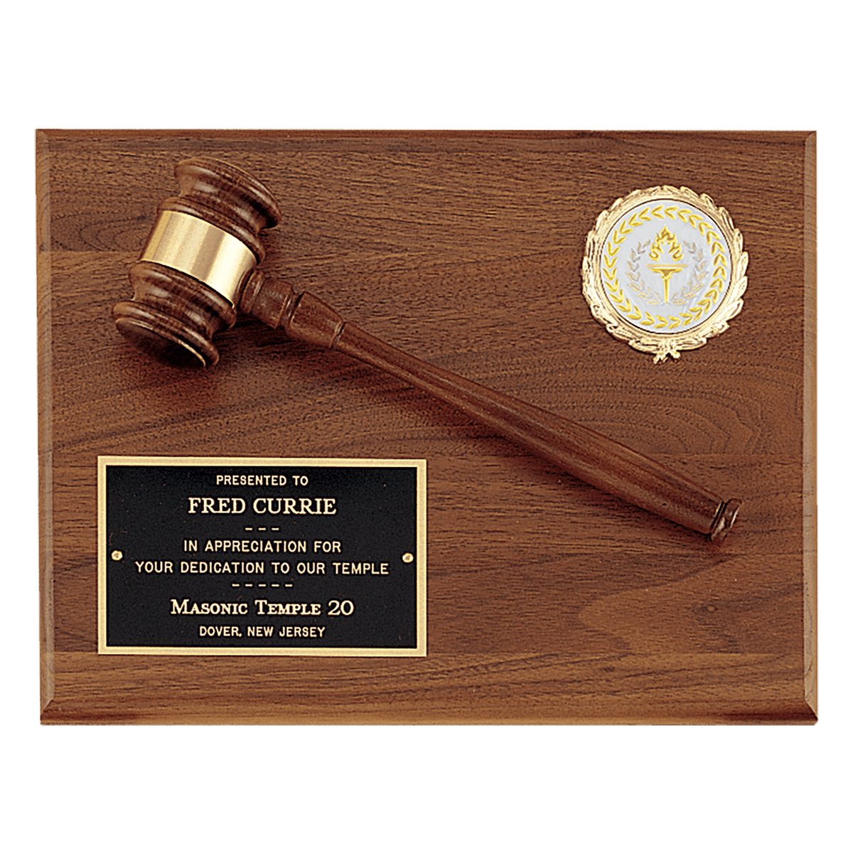 Roseburg Mayor Larry Rich Walnut Gavel Recognition Plaque with City Seal Coin