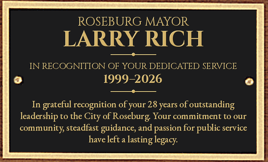 Roseburg Mayor Larry Rich Walnut Gavel Recognition Plaque with City Seal Coin