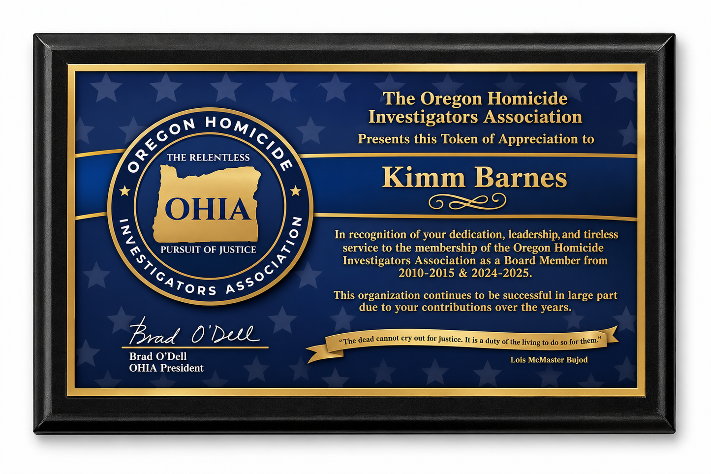 Oregon Homicide Investigator Association Plaque 9x12 Black - UN1004
