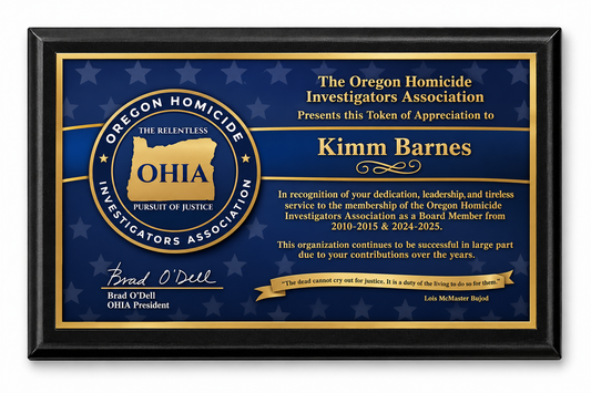 Oregon Homicide Investigator Association Plaque 9x12 Black - UN1004