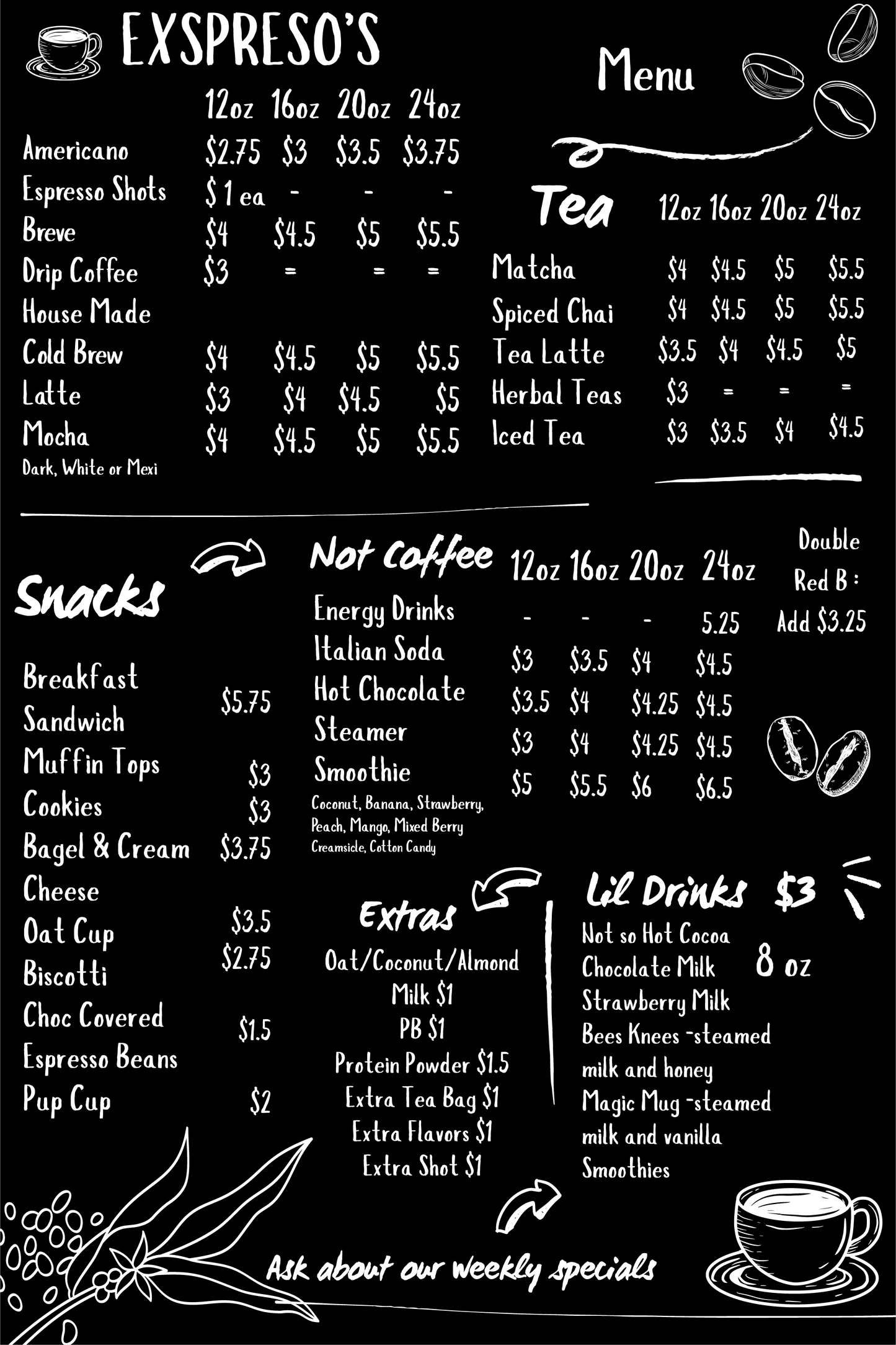 Expressos 24x36 Chalk Board Menu