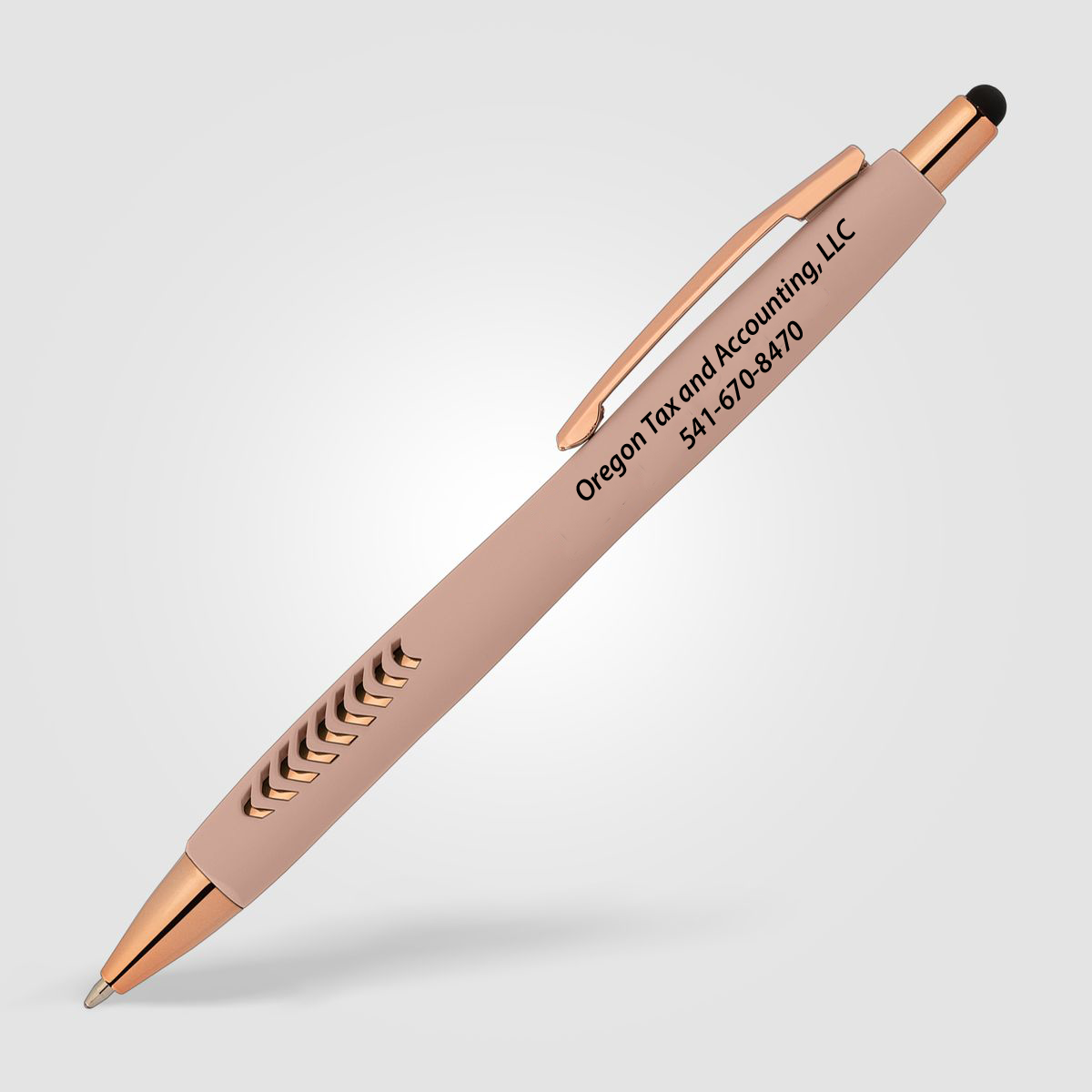 Oregon Tax and Accounting Pens - Avalon Softy Rose Gold Designer Pen w/ Stylus