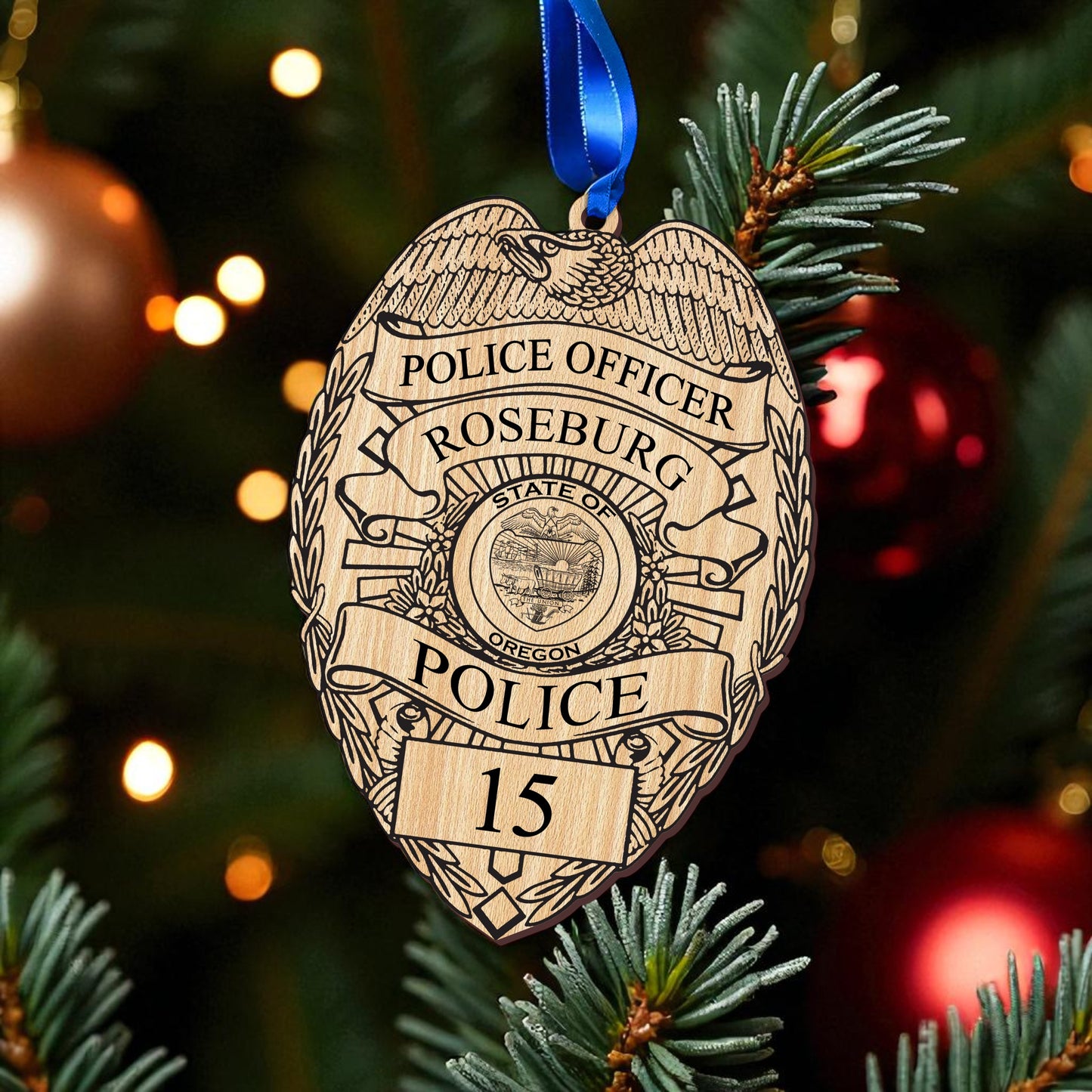 Roseburg PD Personalized Cherry Wood Ornament