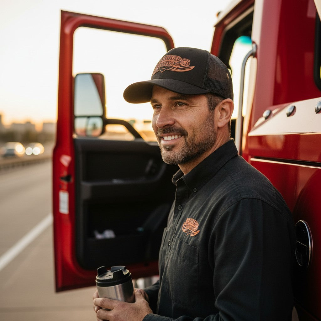 Roseburg Towing Laser Engraved Leather Patch Hat | Richardson 110 Flexfit | Tribal Logo