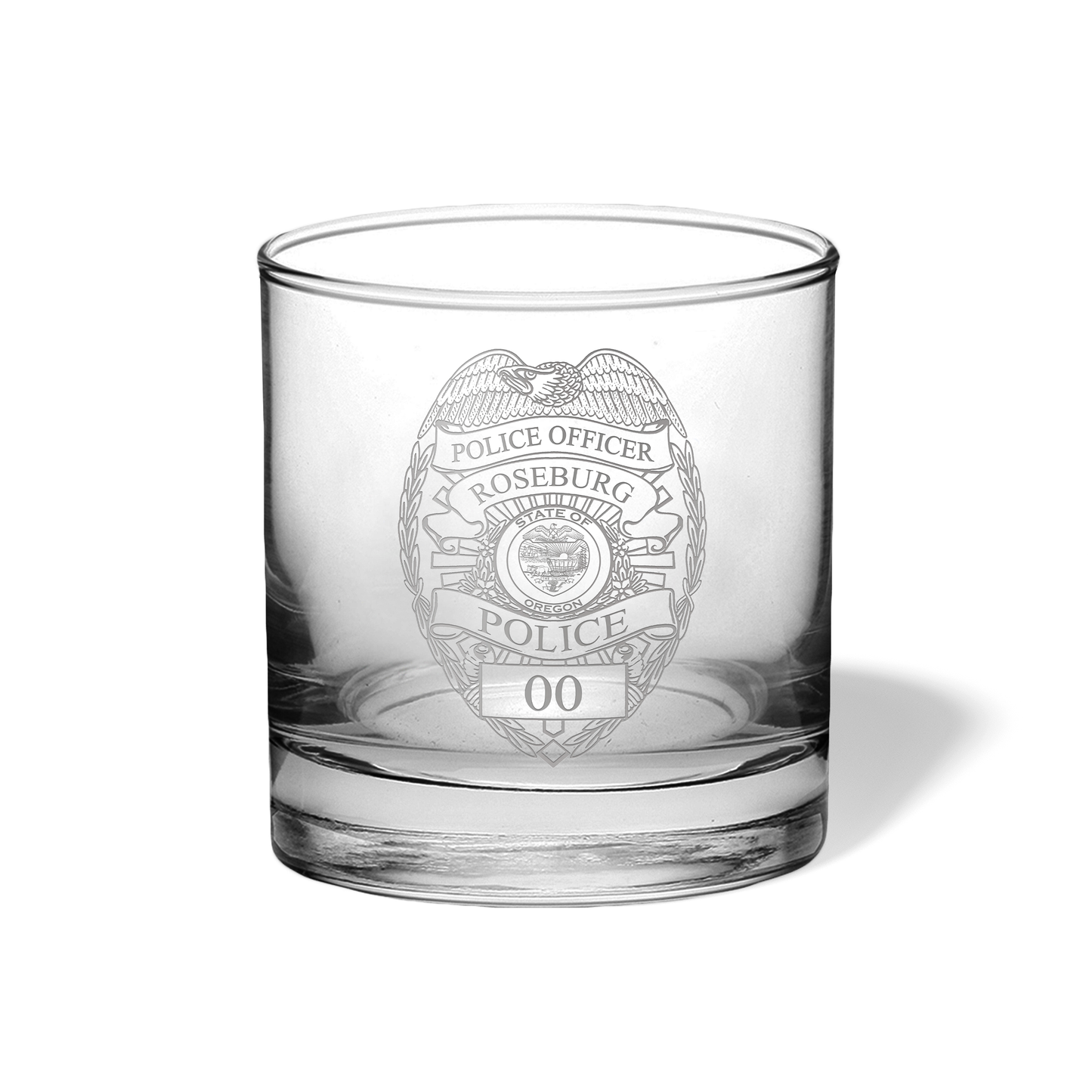 Roseburg PD Personalized Badge Pint or Whiskey Glass