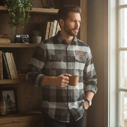 Valley Tel Flannel Shirt with Leather Patch - Black/Gray