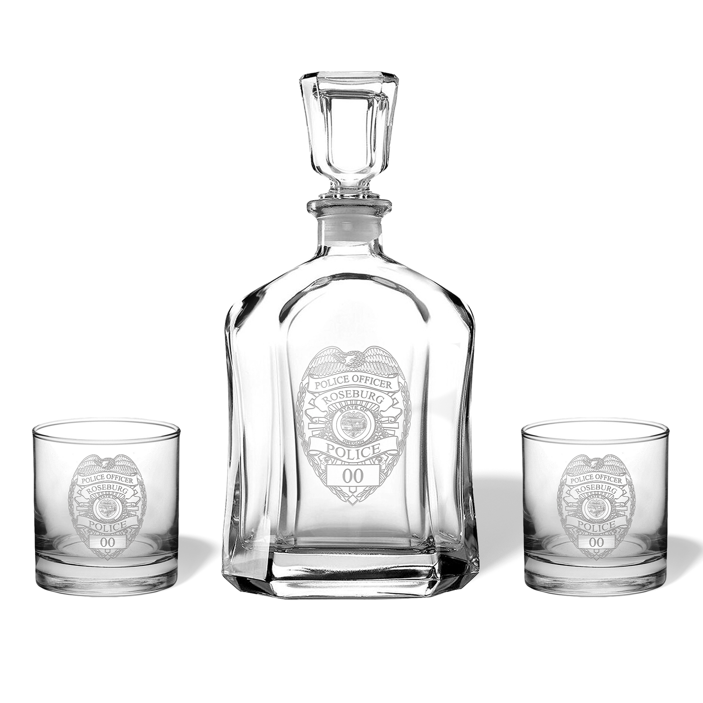 Roseburg PD Personalized Badge Pint or Whiskey Glass