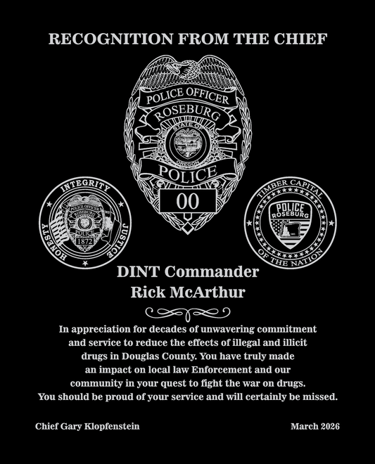 Roseburg Police Dint Plaque 8x10 Black - GMR810BK