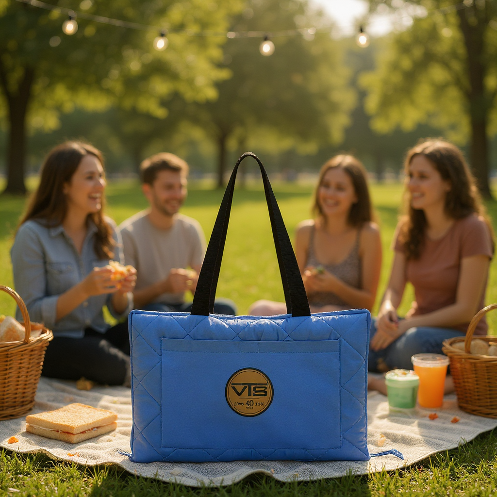 VTS Travel Picnic Blanket with Leather Patch in Royal Blue/Black - BP70